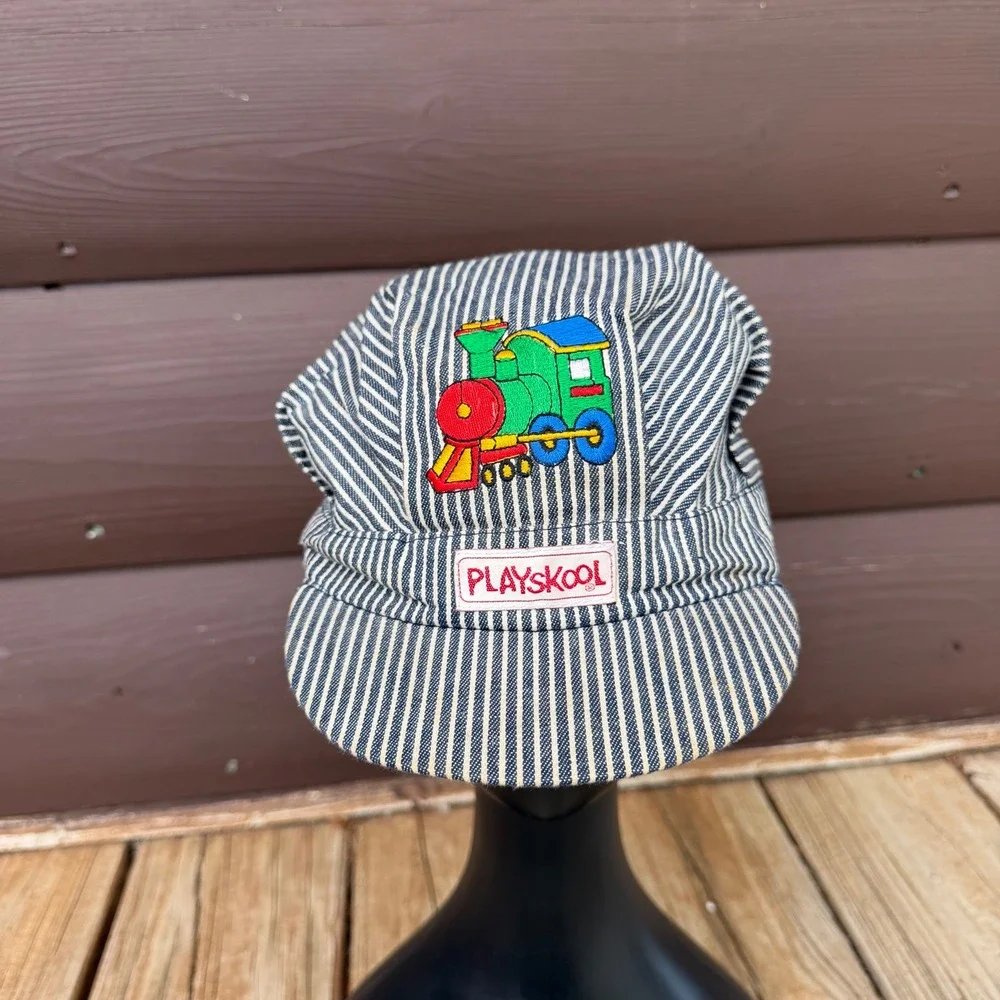 Vintage Playskool Train Conductor Hat Hickory Stripe Engineer Cap Toddler Kids